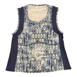 Dona by Jo Athletic Tank Top Blue‎ White Diamond Print Sleeveless Activewear Top